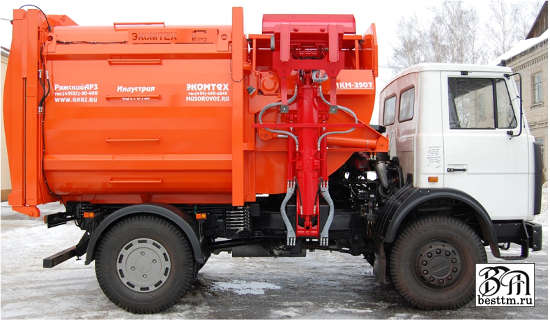 Мусоровоз с боковой загрузкой МКМ-3507 (новое название МК-3454-01) с маятниковой плитой Мусоровоз с боковой загрузкой МКМ-3507 (новое название МК-3454-01) с маятниковой плитой